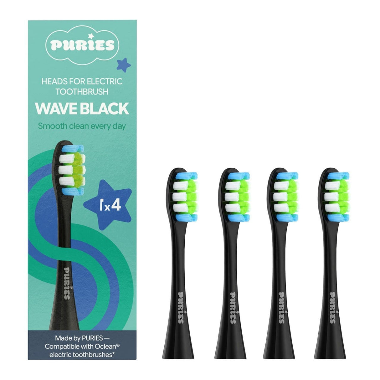 Puries Wave Black Electric Toothbrush Heads for Oclean - 4 Pieces