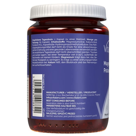 Vitaler's Magnesium 100 mg + Kalium 150 mg + Vitamin B6 6 mg - 60 kapsler