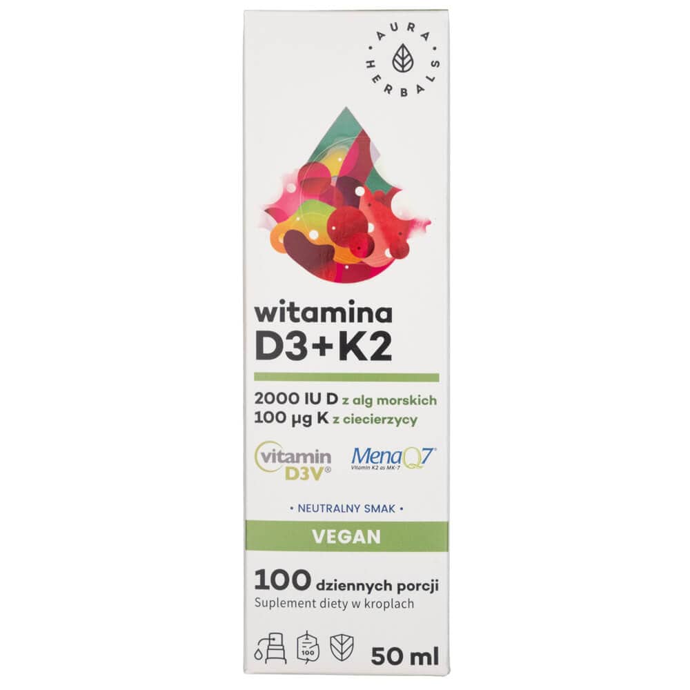 Aura Herbals Vitamin D3 2000 IU + K2 Vegan, Drops - 50 ml