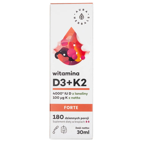 Aura Herbals Vitamin D3 4000 IU + K2mk7 FORTE, drops - 30 ml