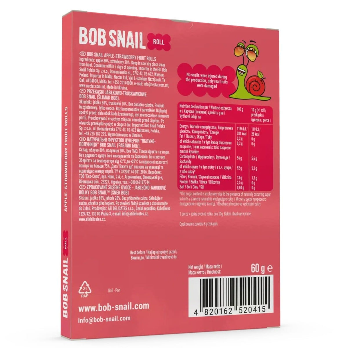 Bob Snail Rollsy Fruit, Apple-Strawberry - 60 g
