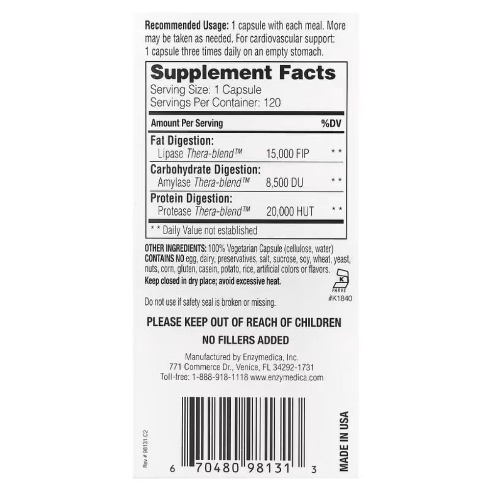 Enzymedica Lypo Gold, Digestive Enzymes - 120 Capsules