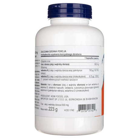 Now Foods Cod Liver Oil 650 mg - 250 Softgels