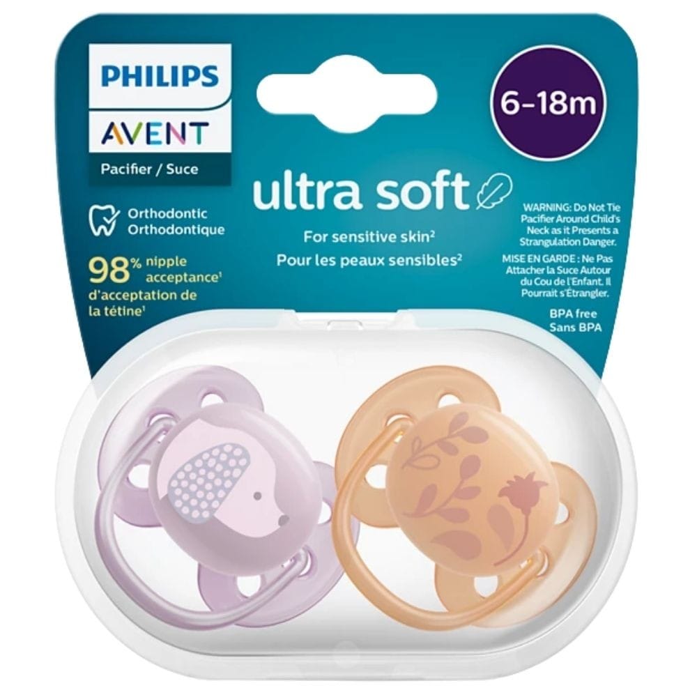 Philips Avent Ultra Soft Pacifier, 6-18 Months, Girl - 2 Pieces