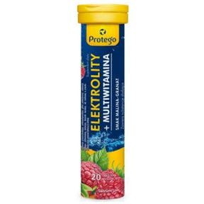 Protego Electrolytes + Multivitamin, Raspberry-Granate - 20 Effervescent Tablets