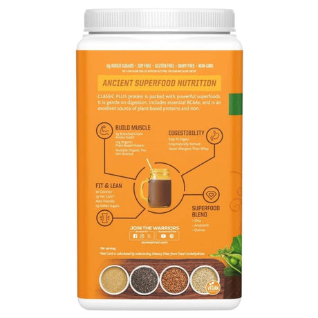 Sunwarrior Classic Plus Protein, Plant Protein, Chocolate - 750 g