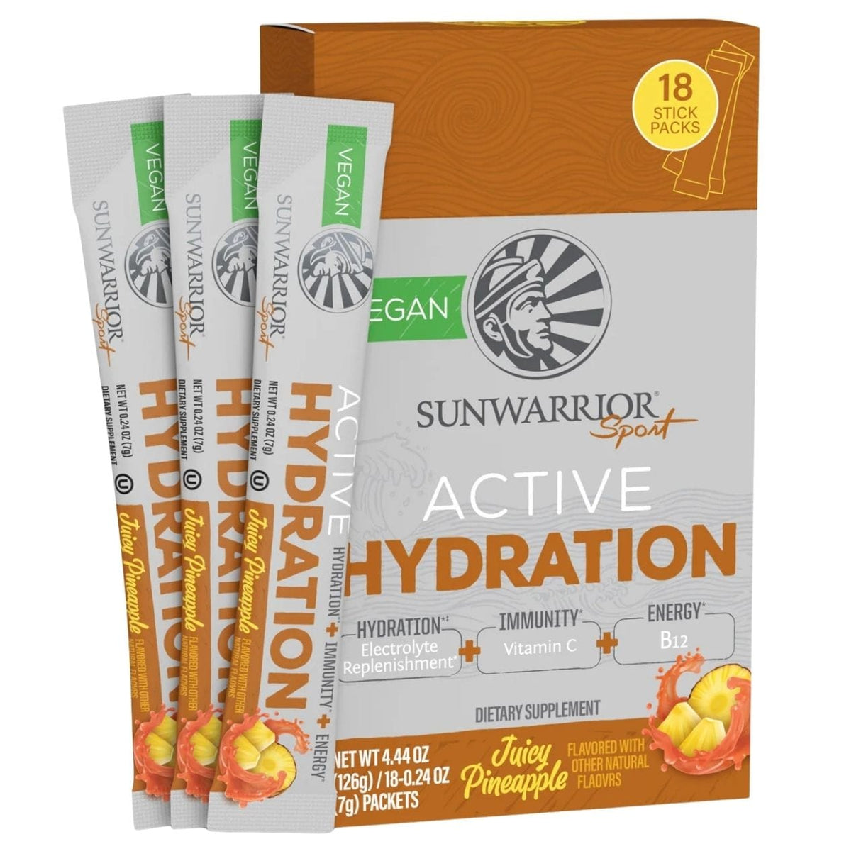 Sunwarrior Warrior Active Hydration Electrolytes, Juicy Pineapple – 18 Sachets